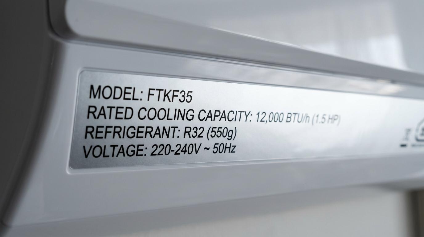 Air conditioner capacity and BTU rating specification sticker